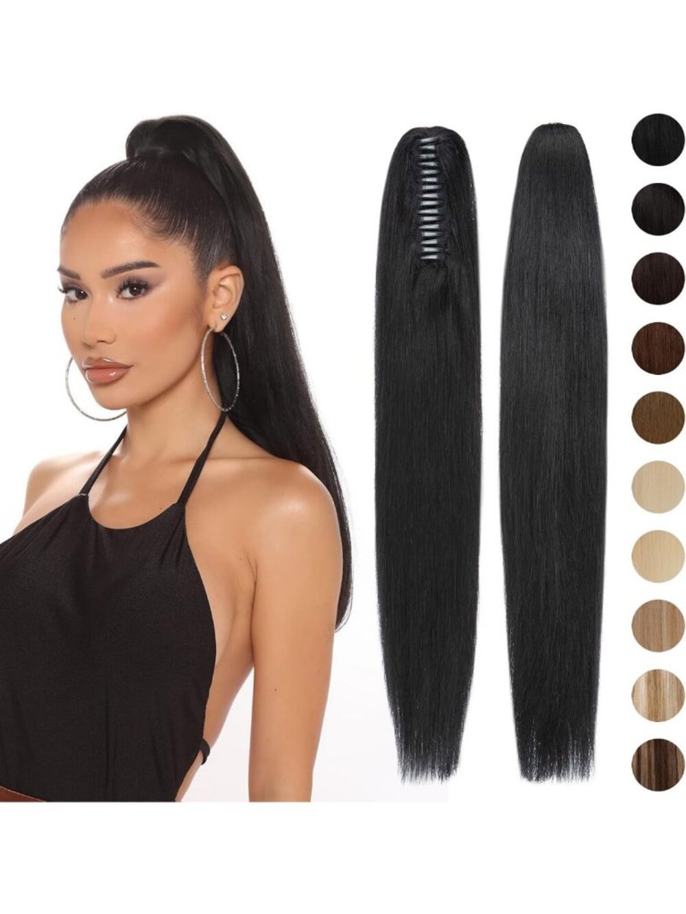 S-noilite Claw Clip Ponytail Extension Human Hair #1Jet Black Real Remy Human